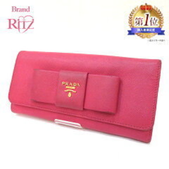 Prada Long Ribbon Wallet Saffiano Pink Motif - Picture 1 of 7